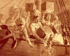 The Boston Tea Party, this day 236 years ago in Boston Harbor.